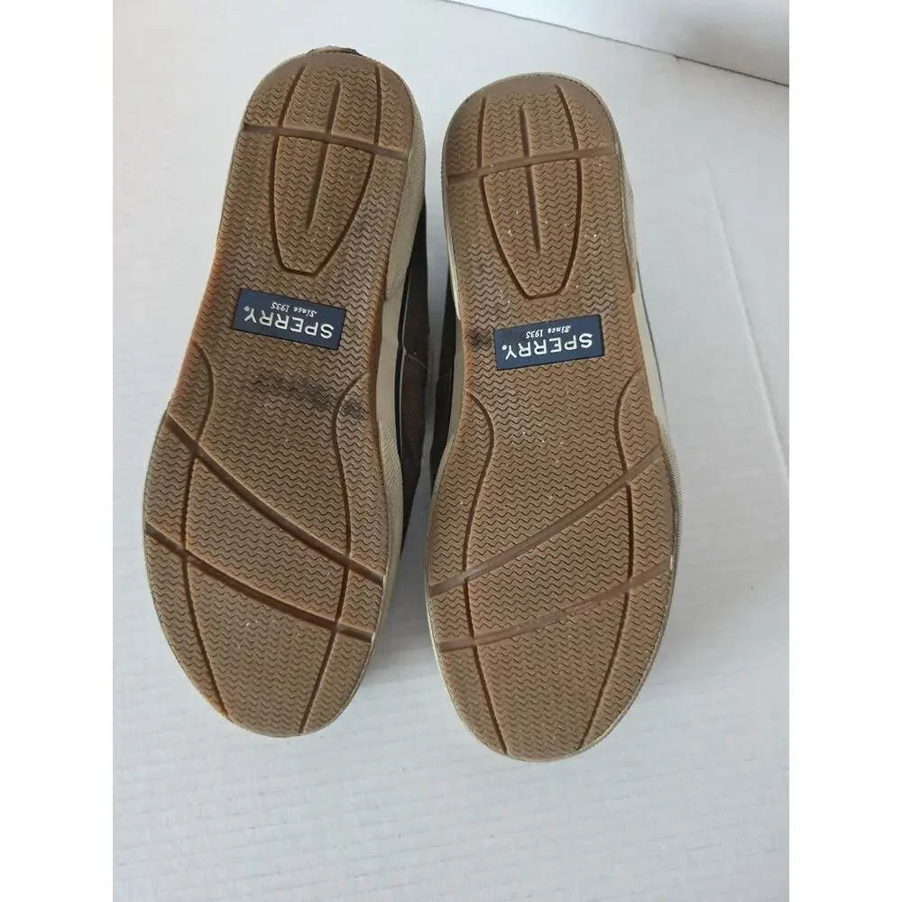 SPERRY Men‎ Boat Shoe Chocolate Color Canvas Tie Closure Sz. 10.5
